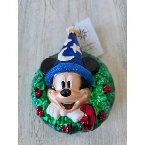 Radko sorcerer's apprentice wreath Mickey magician ornament glass glitter Xmas